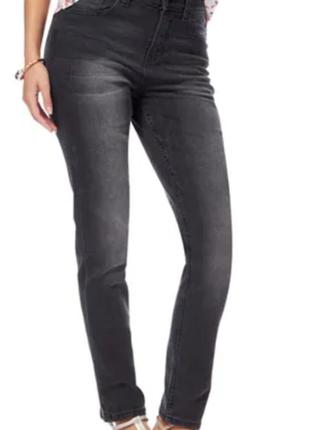 Фирменные стрейчевые джинсы с потёртостями высокая посадка