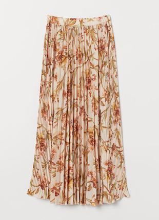 H&m длинная миди юбка в складку плиссе в цветочный принт10 фото