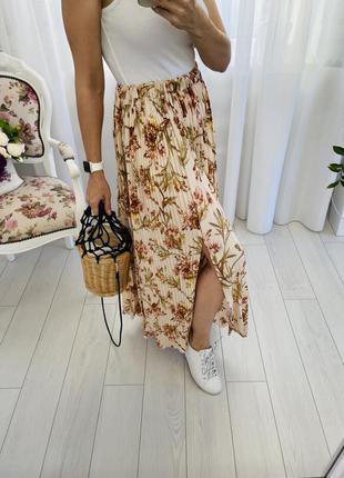H&m длинная миди юбка в складку плиссе в цветочный принт2 фото