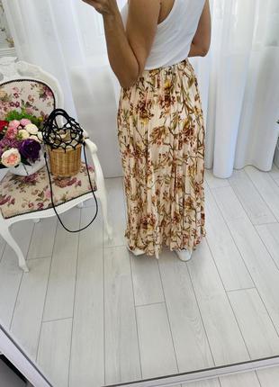 H&m длинная миди юбка в складку плиссе в цветочный принт3 фото