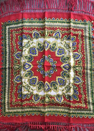 Шикарный красочный шерстяной платок с шелковой бахромой