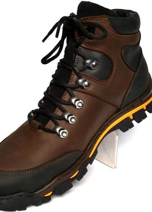 Кожаные трекинговые ботинки коричневые мужская зимняя обувь на меху с протектором rosso avangard lomerback2 фото