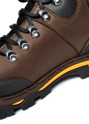 Кожаные трекинговые ботинки коричневые мужская зимняя обувь на меху с протектором rosso avangard lomerback8 фото