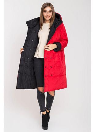 Зимняя двусторонняя куртка джени, в расцветках (44-52) красный / чёрный