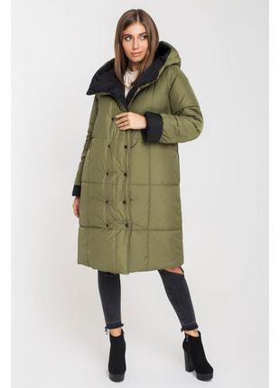 Зимняя двусторонняя куртка джени, в расцветках (44-52) хаки/чёрный