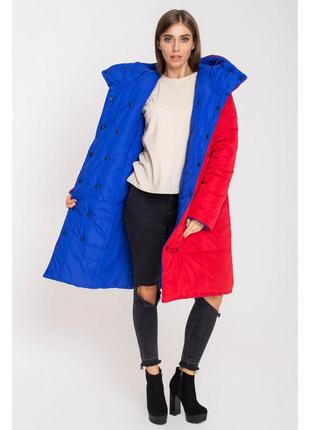 Зимняя двусторонняя куртка джени, в расцветках (44-52) красный/электрик