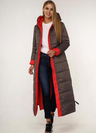 Зимовий жіночий пуховик довгий пв-1202 в кольорах (44-58) кави