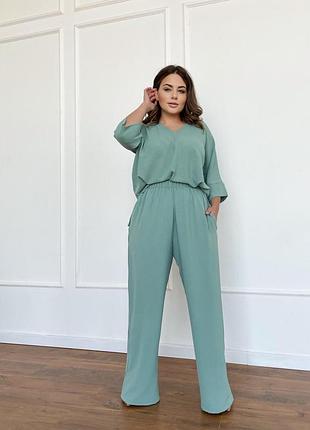 Літній жіночий костюм-двійка турин, в кольорах (50-68) м'ята