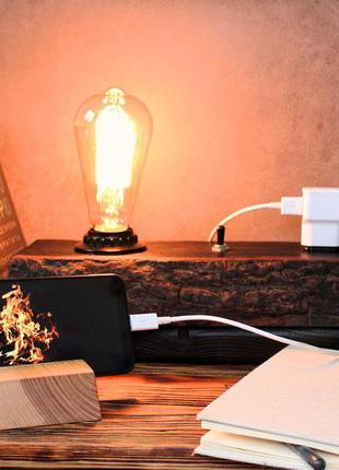 Дерев'яна настільна лампа лофт індастріал стімпанк нічник світильник бра люстра1 фото