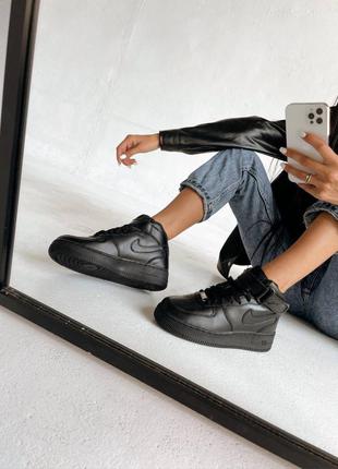 Nike air force high black женские кроссовки найк чёрные осенние кроссовки чёрные классические кроссовки