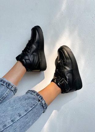 Nike air force high black женские кроссовки найк чёрные осенние кроссовки чёрные классические кроссовки4 фото