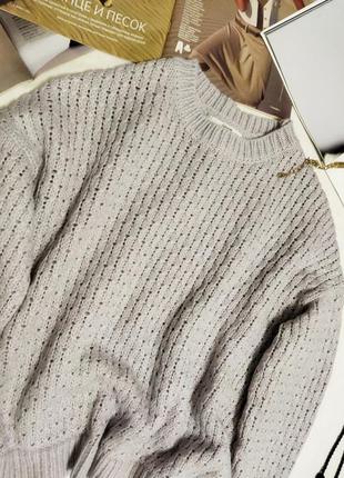 !!распродажа!!тёплый вязанный свитер оверсайз косами цвета пыльной лаванды!!3 фото