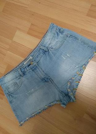 Шорты джинсовые голубого цвета с вышивкой р.12 papaya denim,хлопок 100%.