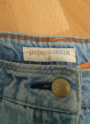 Шорты джинсовые голубого цвета с вышивкой р.12 papaya denim,хлопок 100%. 3