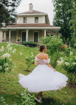 Весільна сукня вечірнє міді4 фото