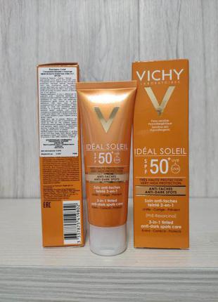 Тональный солнцезащитный крем против пигментных пятен vichy ideal soleil до 12.19