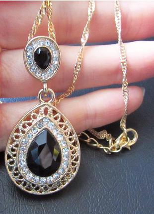 🏵ювелірний чорний кулон на ланцюгу, новий! арт.2104-2