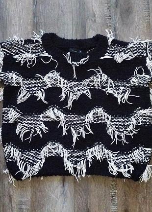 Укорочений теплий про' з'ємний светрик з короткими рукавами з бахромою