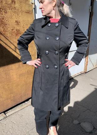 Чорний тренч чорний плащ жіночий тренч пальто жіноче міді