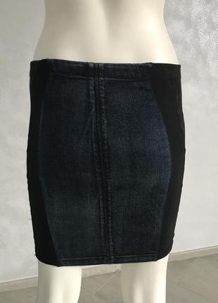 Helmut lang джинсовая юбка с кожаными вставками  42-445 фото