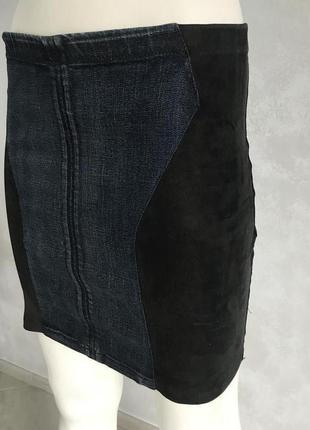 Helmut lang джинсовая юбка с кожаными вставками  42-446 фото