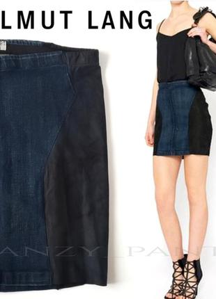 Helmut lang джинсовая юбка с кожаными вставками  42-441 фото