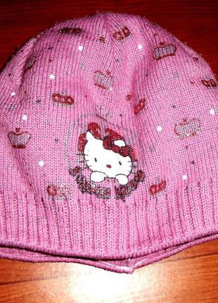 Подвійна вовняна шапка hello kitty