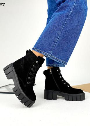 Ботинки =step, чёрные, натуральная замша, деми/зима