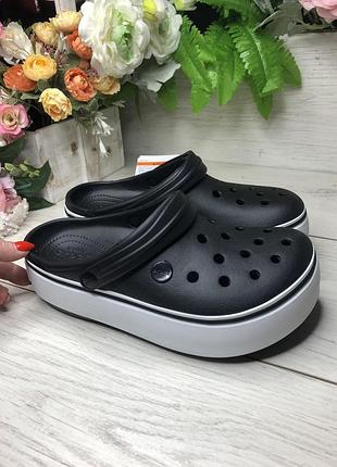 Сабо кроксы crocs platform черные с белой платформой