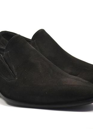 Туфли лоферы замшевые на резинках мужские черные на каблуке классические rosso avangard mono vel black1 фото