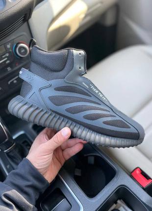 Зимние мужские кроссовки на меху adidas yeezy boost tick to it, серые (адидас изи буст)