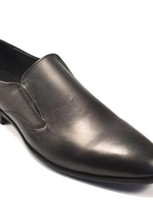 Туфли лоферы кожаные черные без шнурков на резинках мужская обувь больших размеров rosso avangard bs mono