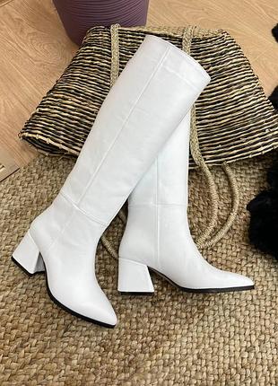 Шкіряні чоботи зимові демисезонні білі