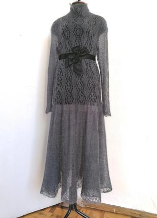 Довге ажурные плаття мохер сірий1 фото