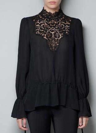 Черная шелковая блуза zara woman
