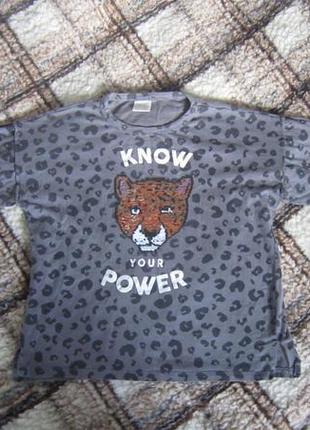Для девочки реглан zara с тигром пайетки 11-12 лет р.146-152 см