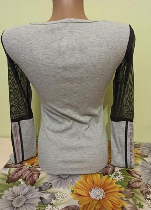 Женский свитер свитерок жіночий с камнями кофточка.
черная часть рукава сетка.3 фото