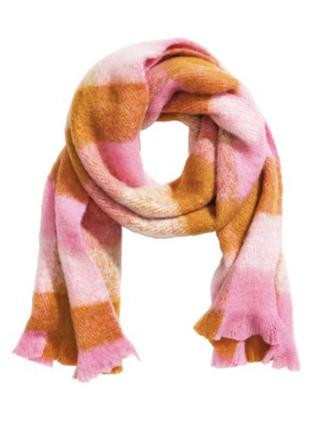 Женский тёплый шарф палантин ярко розовый и бежевый  h&m