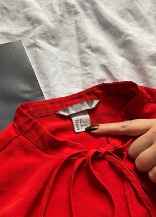 H&m женственная красная блуза с завязкой на шее7 фото