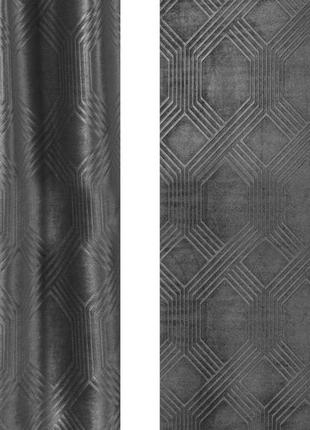 Порт'єрна тканина для штор оксамит темно-сірого кольору з тисненням1 фото