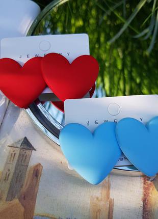 Сережки сердечка в блакитному та червоному кольорі ❤💙1 фото