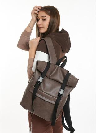 Жіночий рюкзак ролл rolltop lsh світло-коричневий нубук1 фото