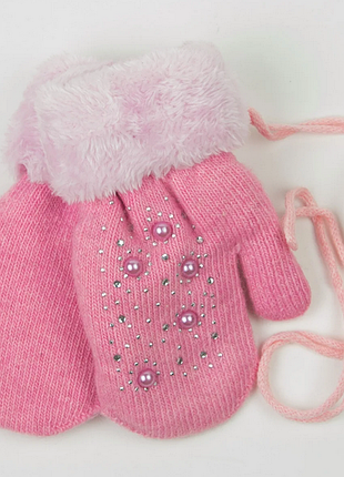 Варежки на девочек с меховой подкладкой на 5-7 лет