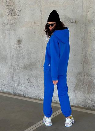 Без катышек тёплый флисовый костюм худи  джоггеры электрик