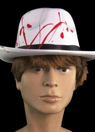 Шляпа маскарадная белый цилиндр с имитацией крови хэллоуин + подарок2 фото