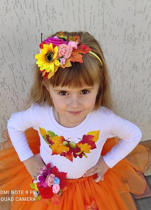 Костюм осені в садочок школу наряд осені костюм осені плаття помаранчева спідниця5 фото