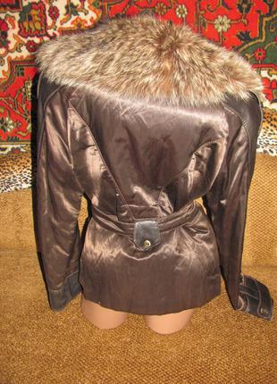 Демисезонная курточка с натуральной кожей и меховым воротником, кожа, мех10 фото