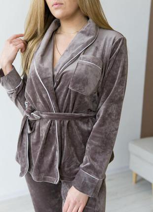 Хіт!тепла бархатна піжама шаль, халат/штанм/зимний пижамный велюровый костюм