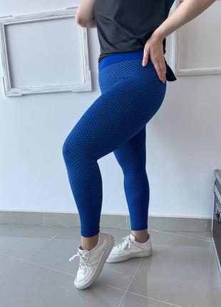 Спортивні жіночі брюки із завищеною талією з високою посадкою в сітку сині пуш ап push up5 фото