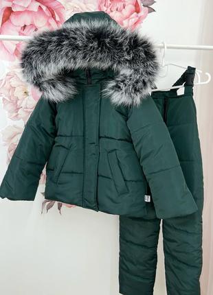 Зимовий комплект куртка та штани напівкомбінезону натуральне хутро песця на флісі всередині до -30 морозу
